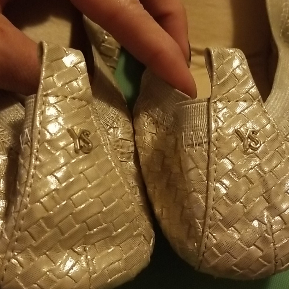 Yosi Samara foldable flats, Gold gently worn 2x